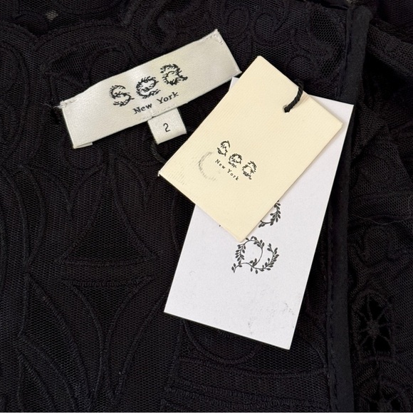 NWT SEA New York Mini Embroidered Long-Sleeve Dana Black Velvet Dress - Picture 6 of 7